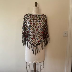 UNIFORM Black Crochet Beaded Poncho/Coverup Embellished/Beaded Colorful Coverup
